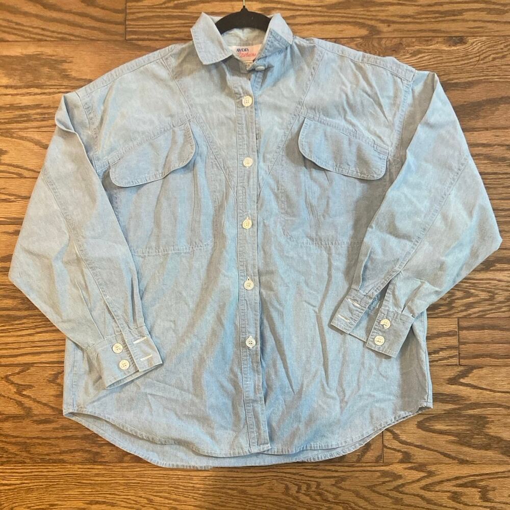 Avon‎ Fashion Womens 6 Cotton Chambray Button Down Shirt EUC